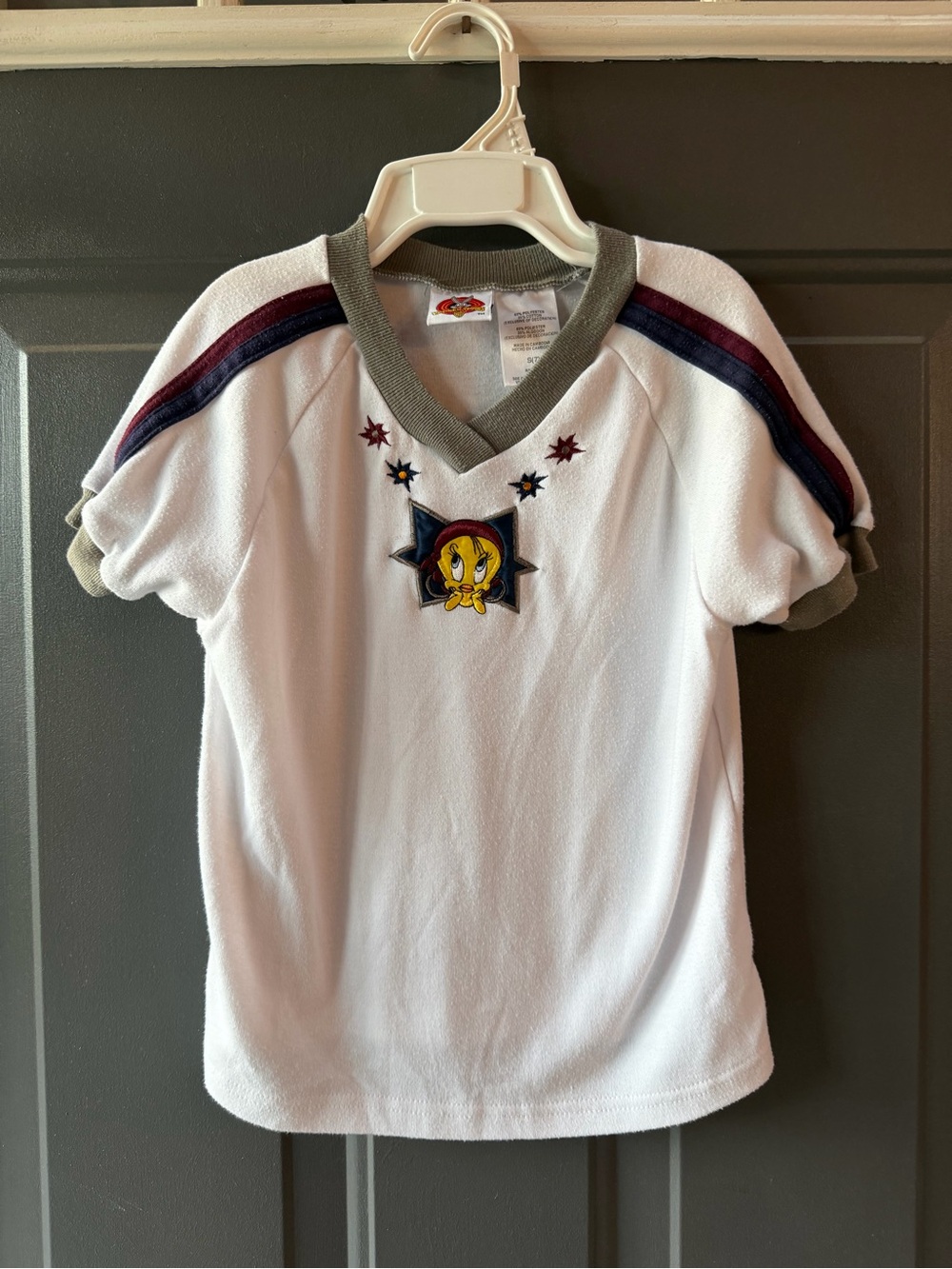 White Tweety Short-Sleeve Kids Tee with Gray Trim